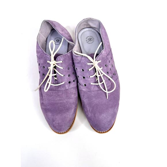 JOHNSTON & MURPHY Size 7 Purple Suede Lace Up Oxford Shoes with Cutouts - Picture 3 of 8